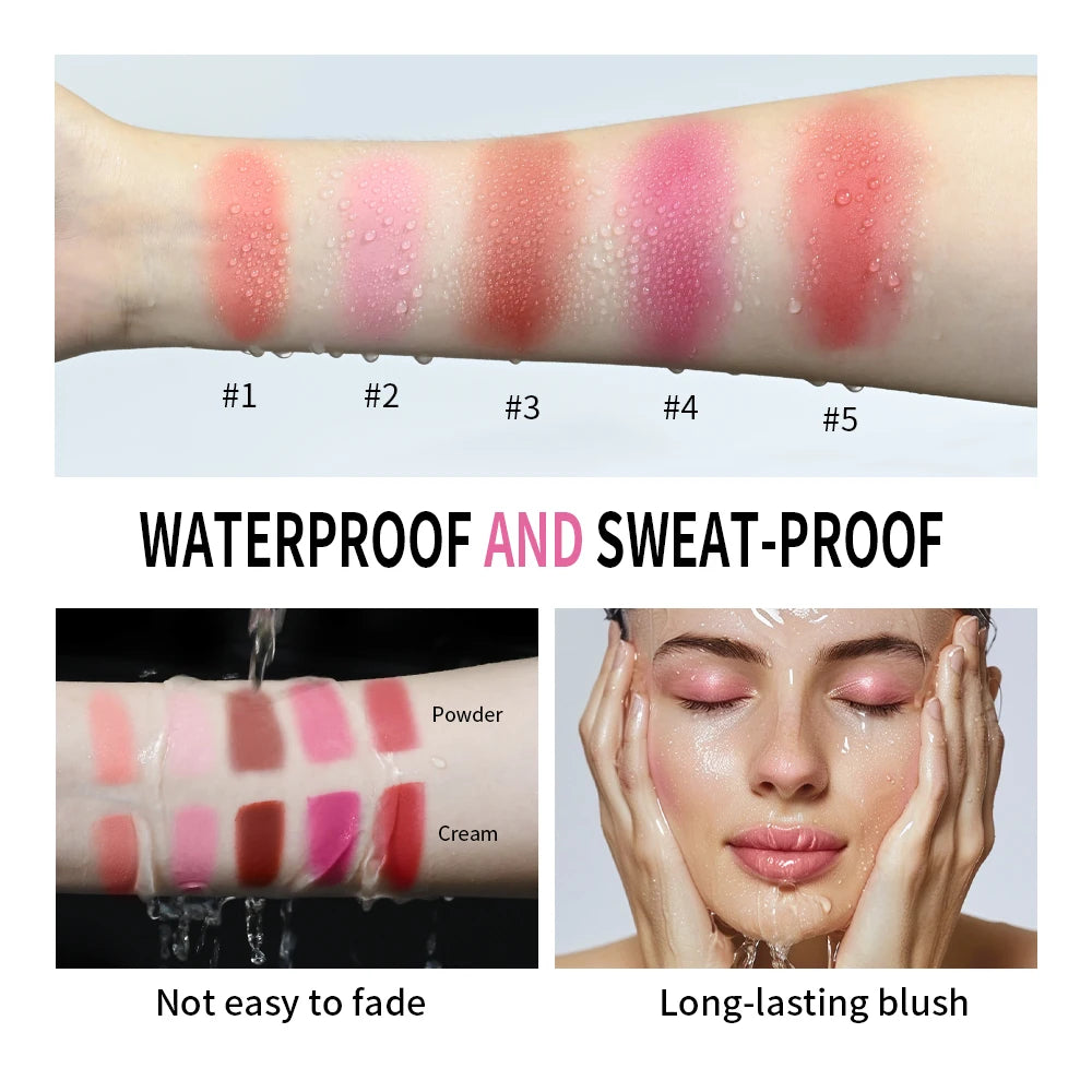 Cream&Powder Blush Palette Natural Long-lasting High Pigment Blusher Makeup Contour Powder Beauty Peach Pink Korean Makeup Blush