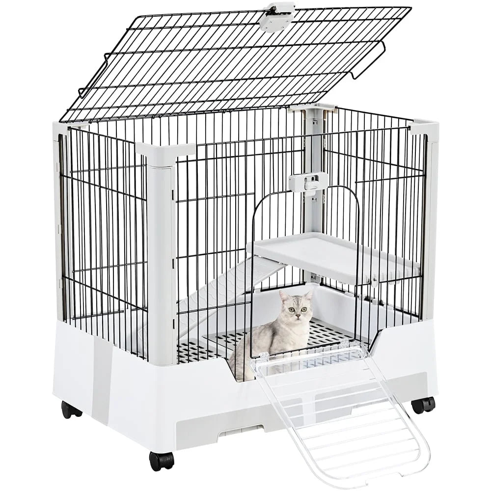 Two Level Rolling Rabbit Cage With Ramp And Platform Wheels