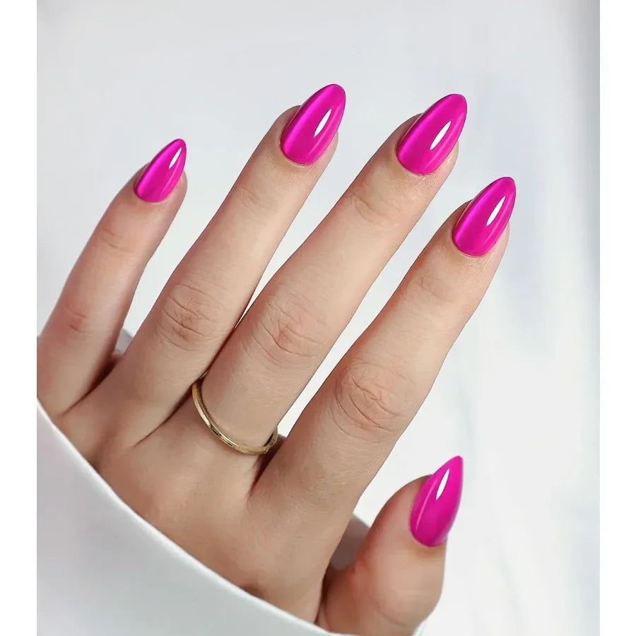 Hot Pink Press on Nails Cateye Soft Gel Cat Eye Stick on Nails Short Almond Press Ons Bright Neon Pink Salon Grade Fake Nails f