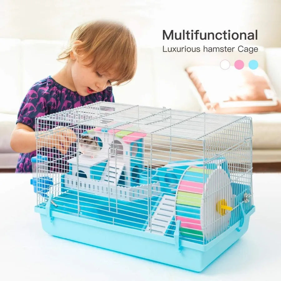 Blue Large Hamster Cage Gerbil Haven With Accessories