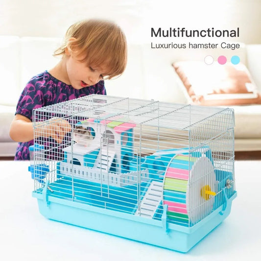 Blue Large Hamster Cage Gerbil Haven With Accessories