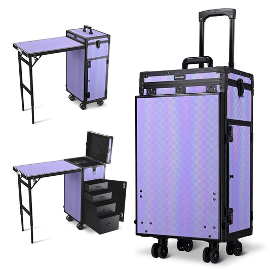 BYOOTIQUE Portable Nail Table Foldable with Storage Traveling Manicure Rolling Makeup Case on wheels for Manicurist Cosmetologis