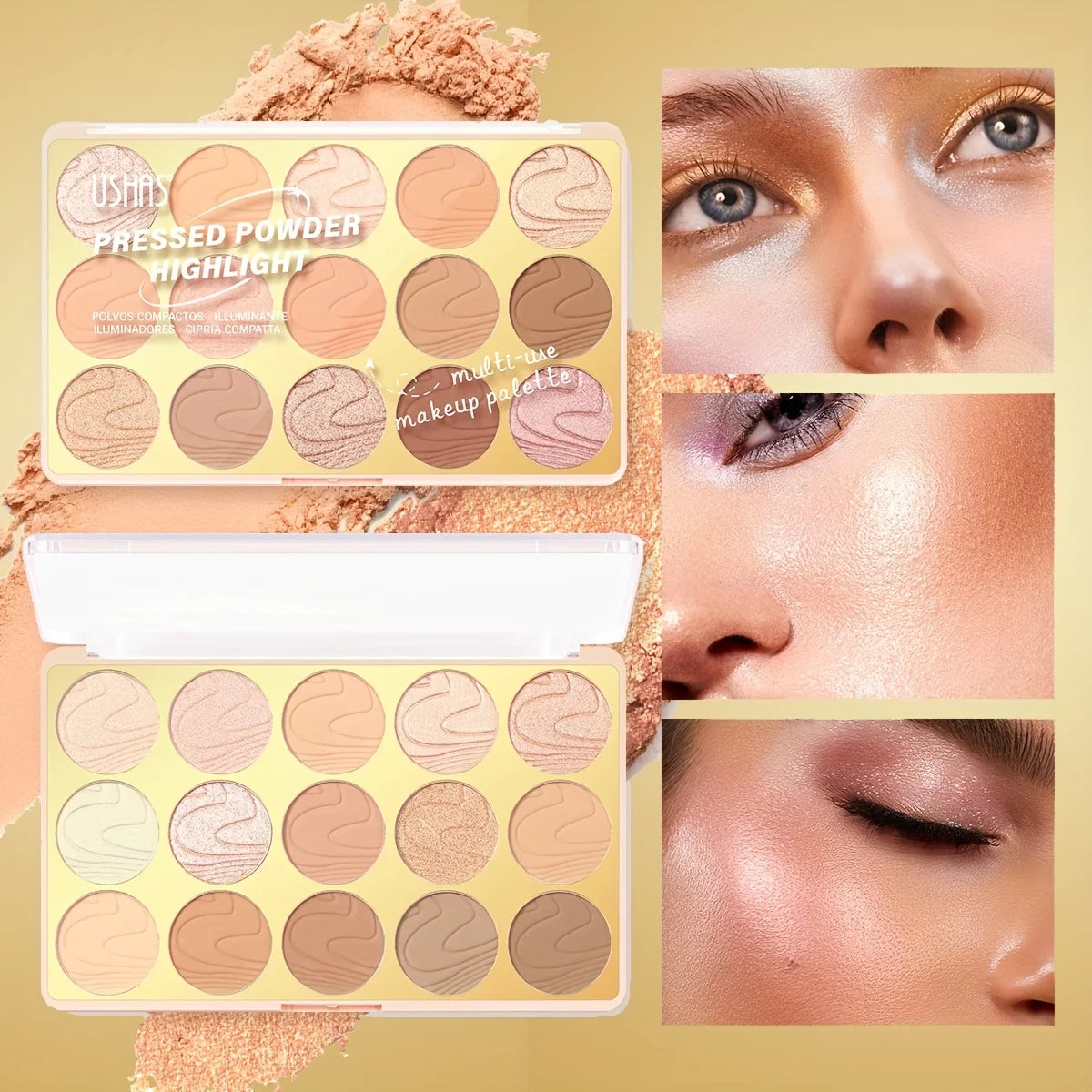 15 Color Contour Powder Compact With Highlighter Disc