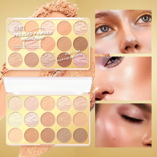 15 Color Contour Powder Compact With Highlighter Disc