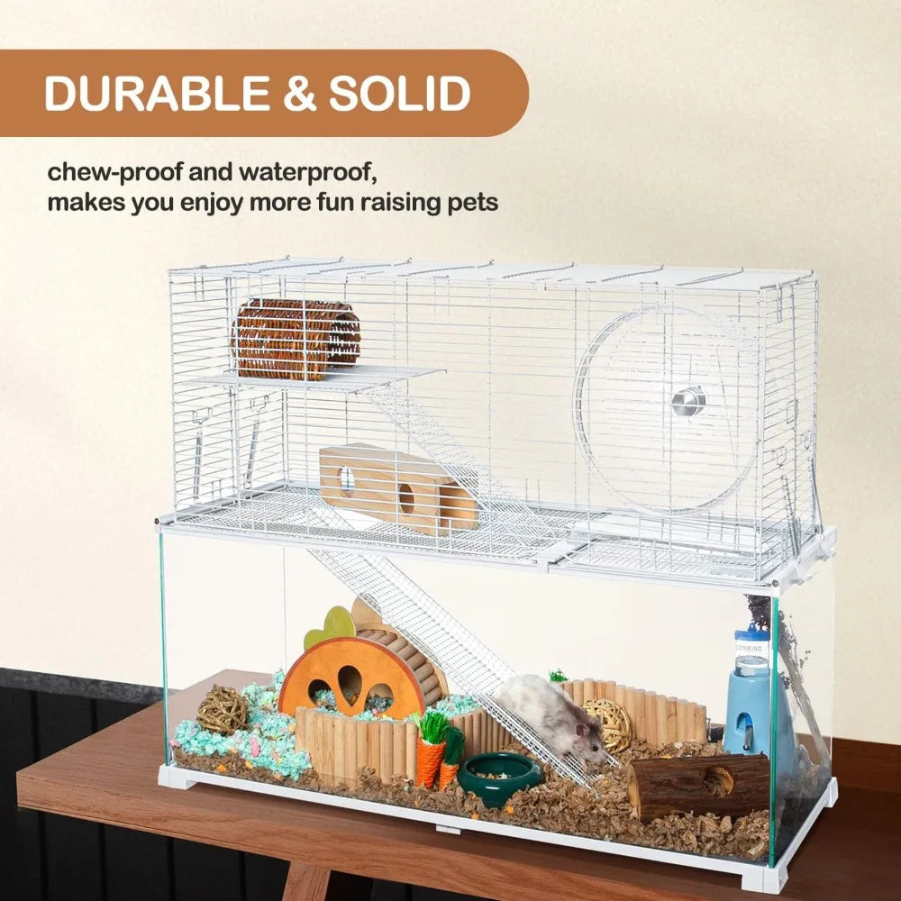Oiibo 3 Tier Large Hamster Cage Glass Habitat With Ladders