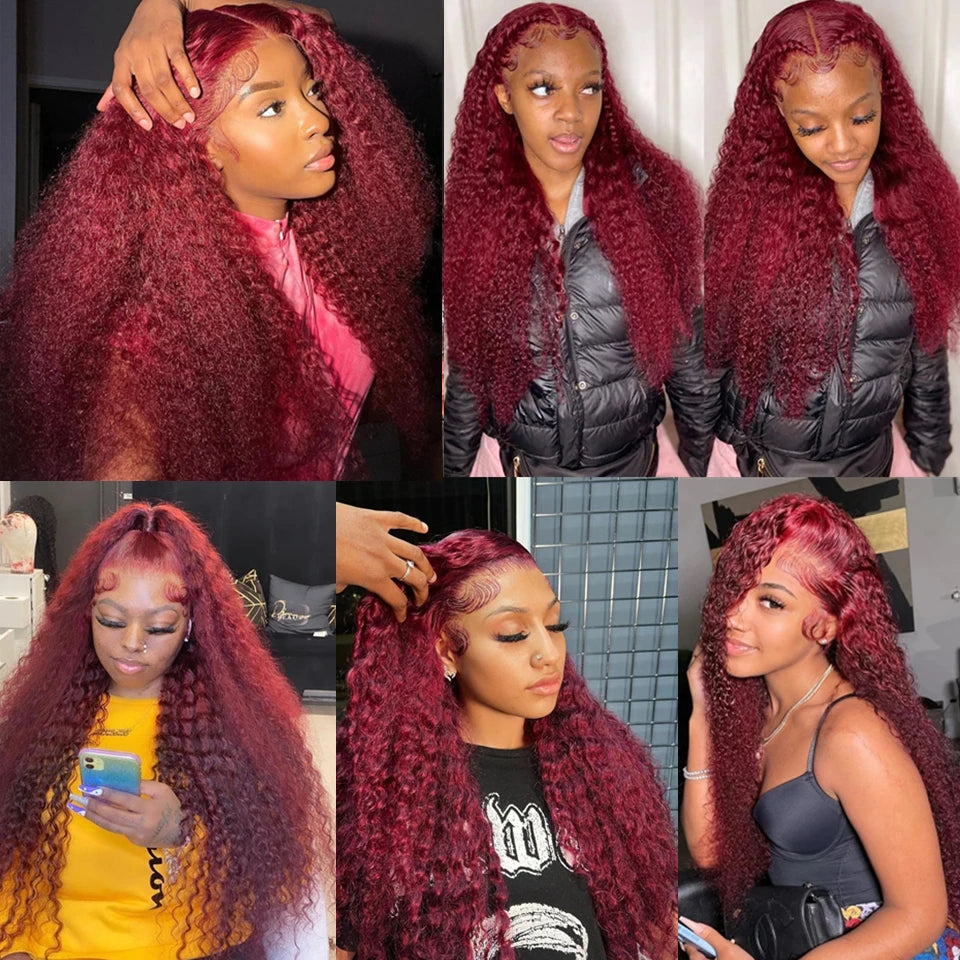 Burgundy Curly HD Lace Front Wig 100 Percent Brazilian Hair