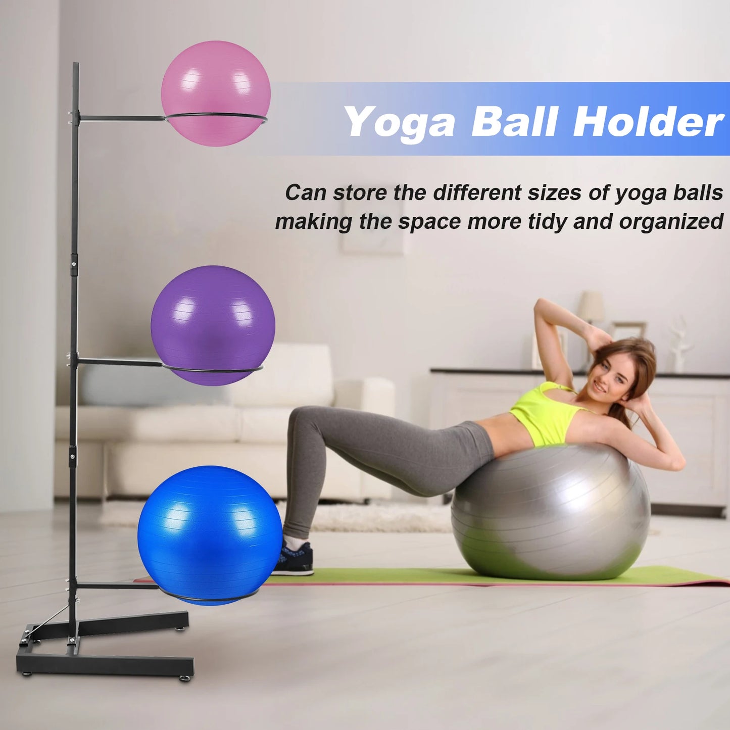 Vertical Ball Yoga Ball Holder Rack, Yoga Storage Rack with Steel Frame for Commercial Home