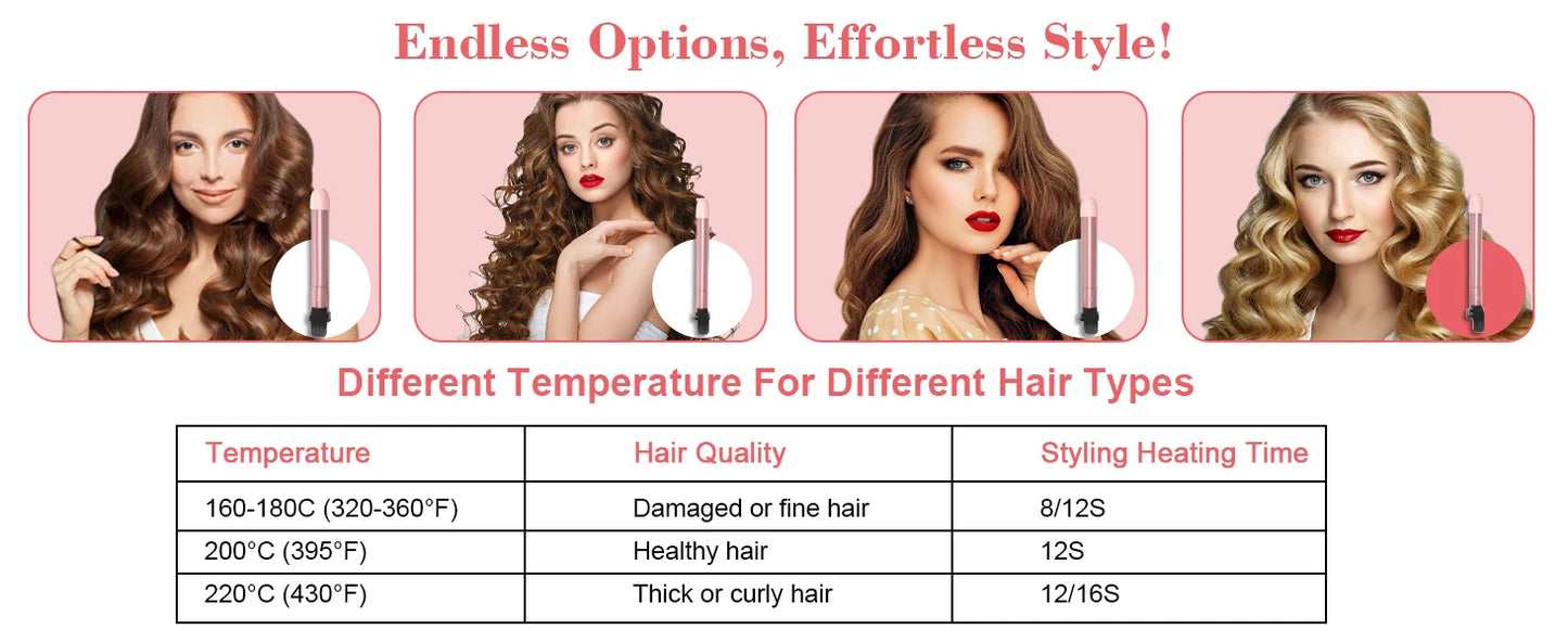 Hair Curler Ceramic Iron Wand With Interchangeable Barrels