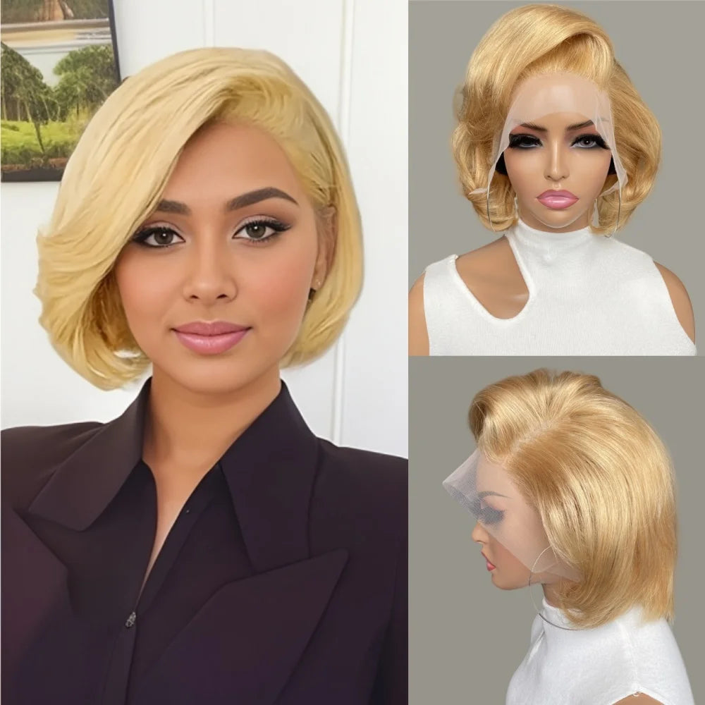 Short Bob 13x4 Lace Front Pixie Cut Wig 180 Density Remy