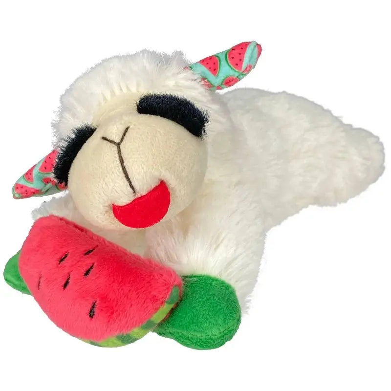 Lamb Chop Plush Dog Toy with Watermelon 8 Inch Squeaky Chew Toy for Small and Medium Dogs Summer Pet Gift