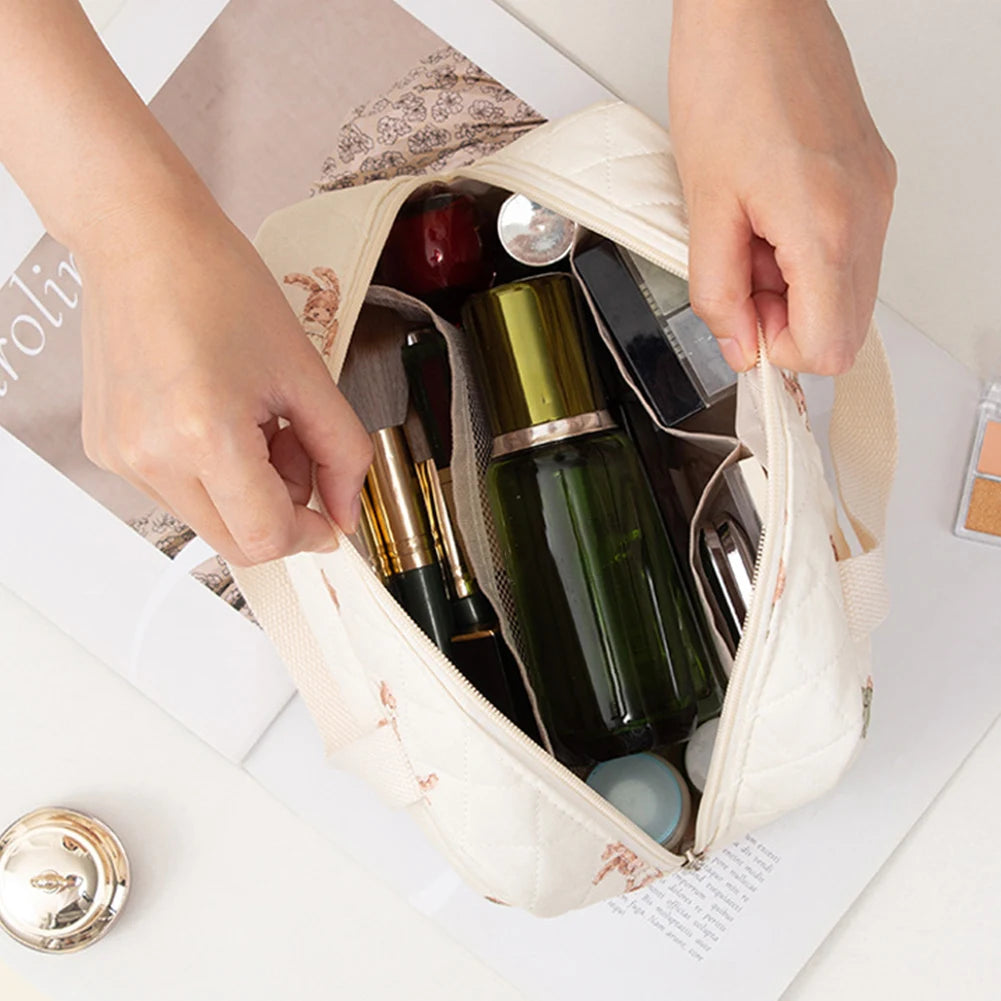 Cotton Quilted Cosmetic Bag Floral Travel Toiletry Organizer