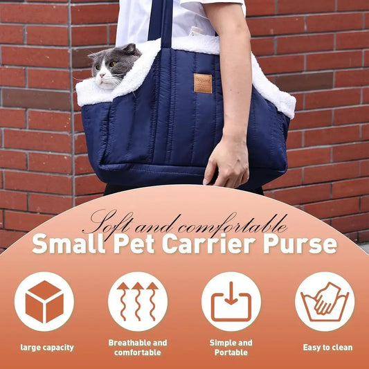 Winter Fleece Small Dog Carrier Purse With Secure Harness Clip Waterproof Tote