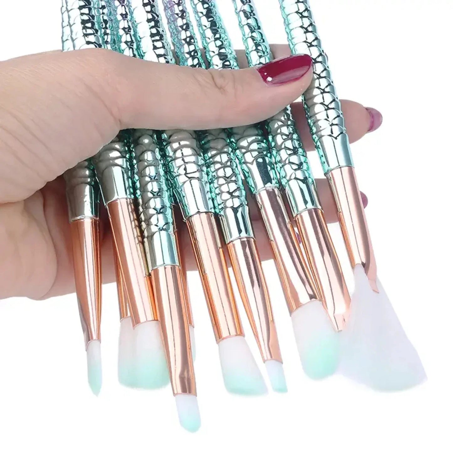 Gorgeous Makeup Brushes 10pcs Set - Essential Tool Kit for Cosmetics, Mermaid Highlighter, Foundation, Face, Eyeshadow, Lip - Pr