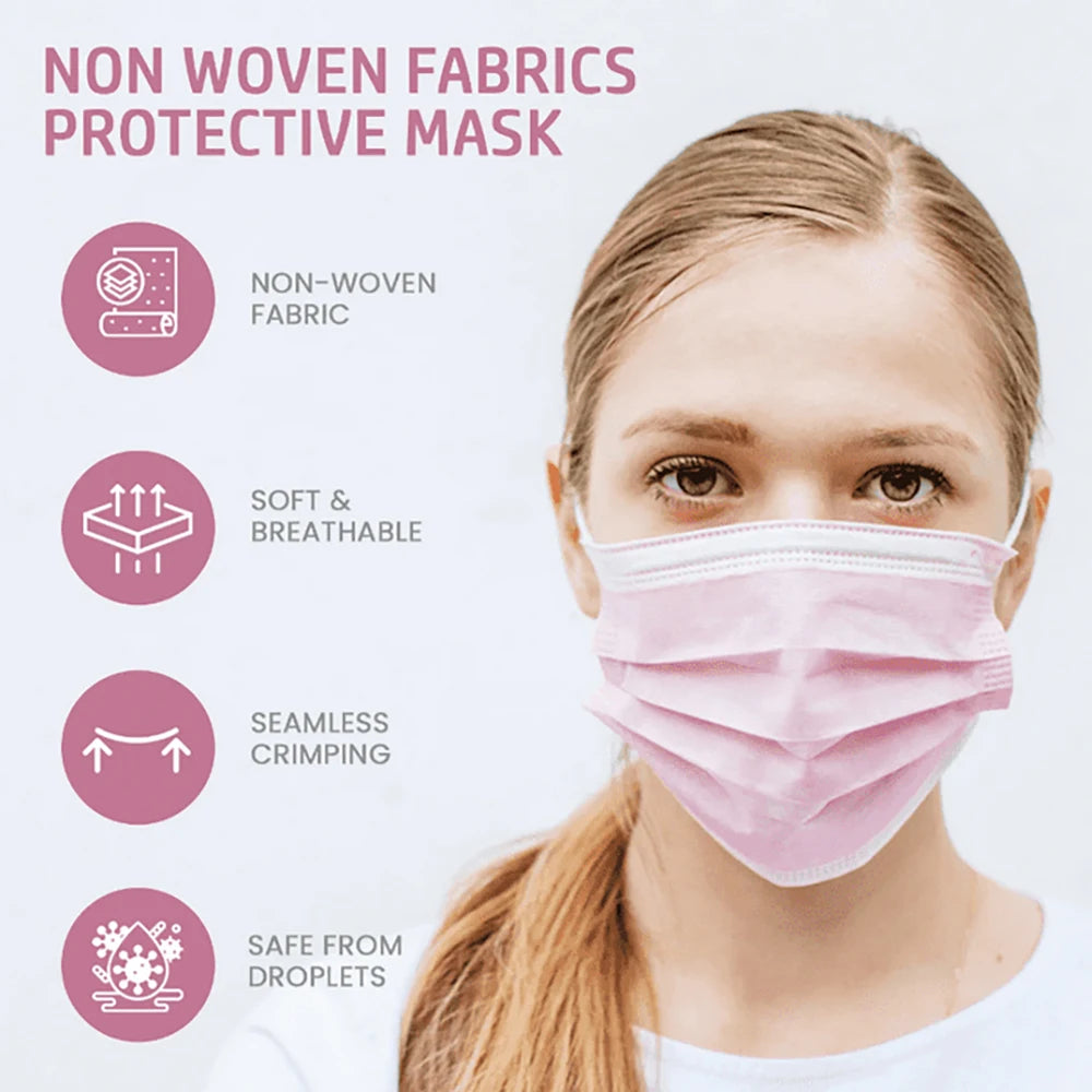 50 Protective Face Masks! 3 Breathable Layers, 5 Colorful Options for Adults. 10-Pack Variety Sets, Ideal for Everyday St