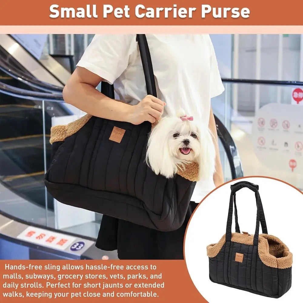 Winter Fleece Small Dog Carrier Purse With Secure Harness Clip Waterproof Tote
