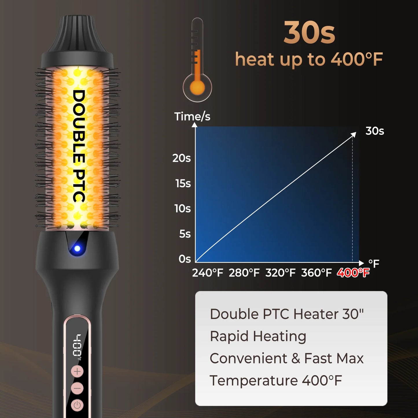 Thermal Hair Brush Hot Air Volumizer Curling Iron Black
