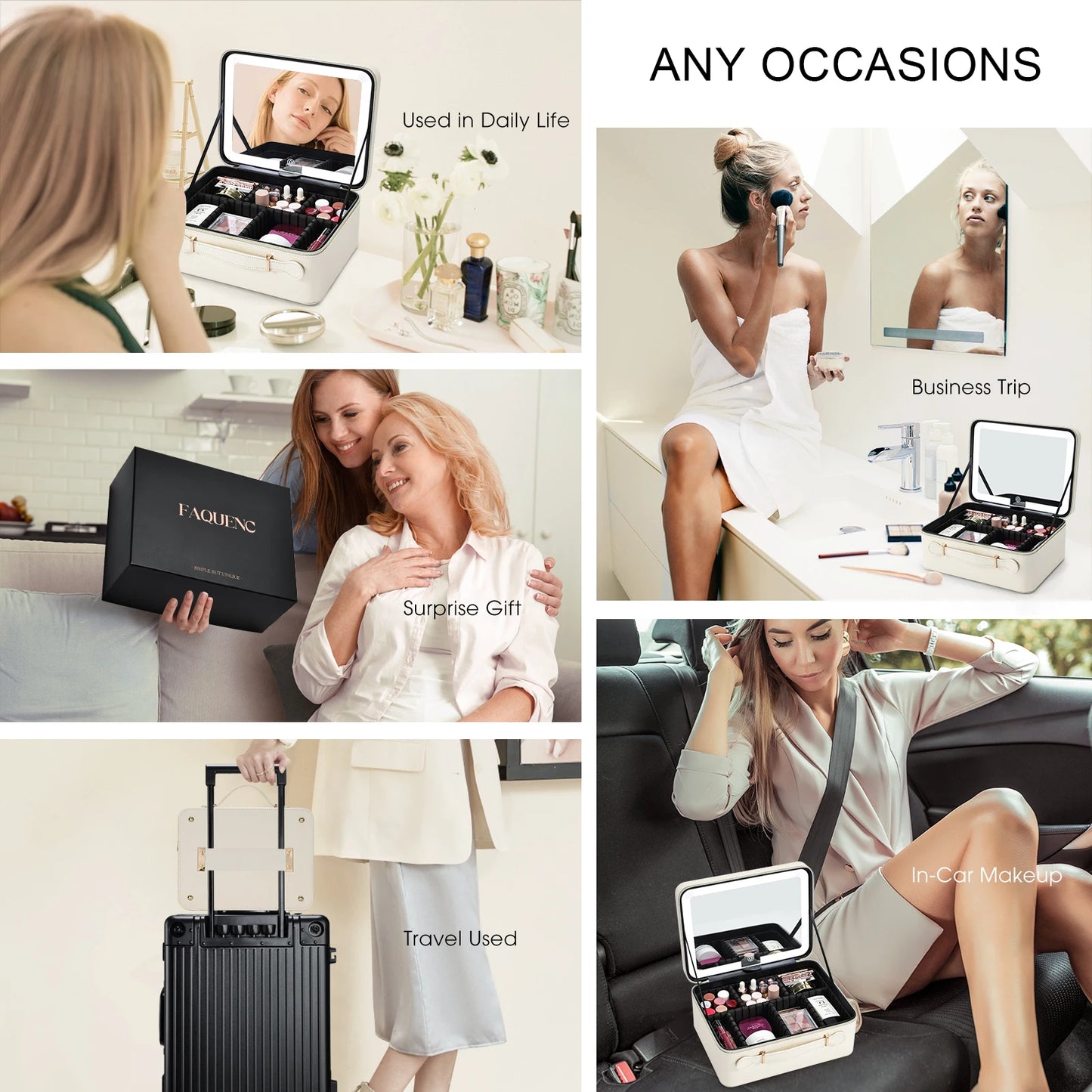 Leather Makeup Case With LED Mirror Travel And Dividers