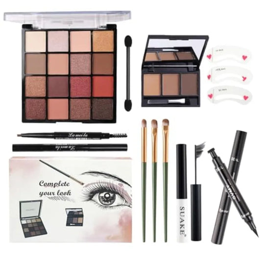 All in One Makeup Kit For Girls 16 Colors Naked Eyeshadow Palette 3Pcs Makeup Brushes Waterproof Eyeliner Pencil Eyebrow Powder
