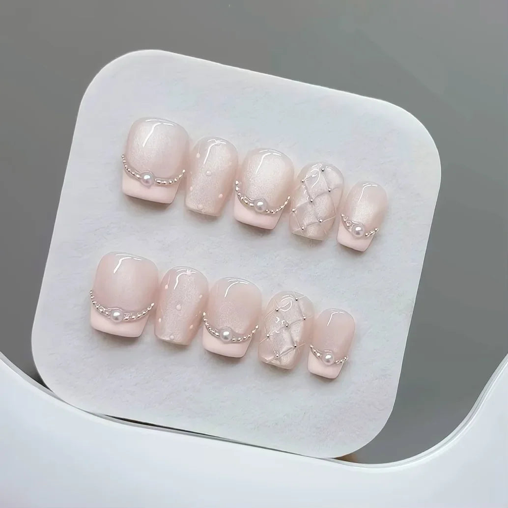 10 Pcs Handmade Press On Nails Fishtail Cat Eye Aurora