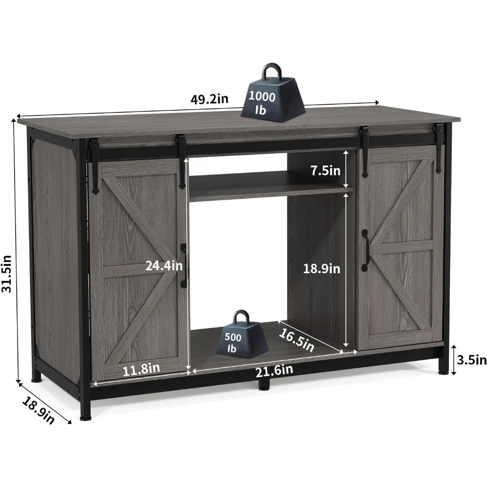 Farmhouse 55-75 Gallon Fish Tank Stand with Power Outlet, Aquarium Stand with Storage Cabinet and Sliding Barn Door, Heavy Duty