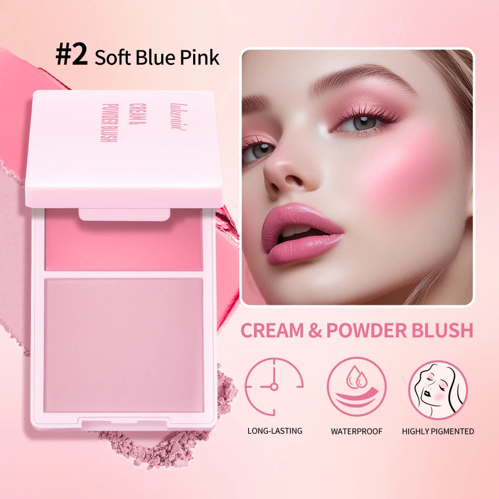 Cream&Powder Blush Palette Natural Long-lasting High Pigment Blusher Makeup Contour Powder Beauty Peach Pink Korean Makeup Blush