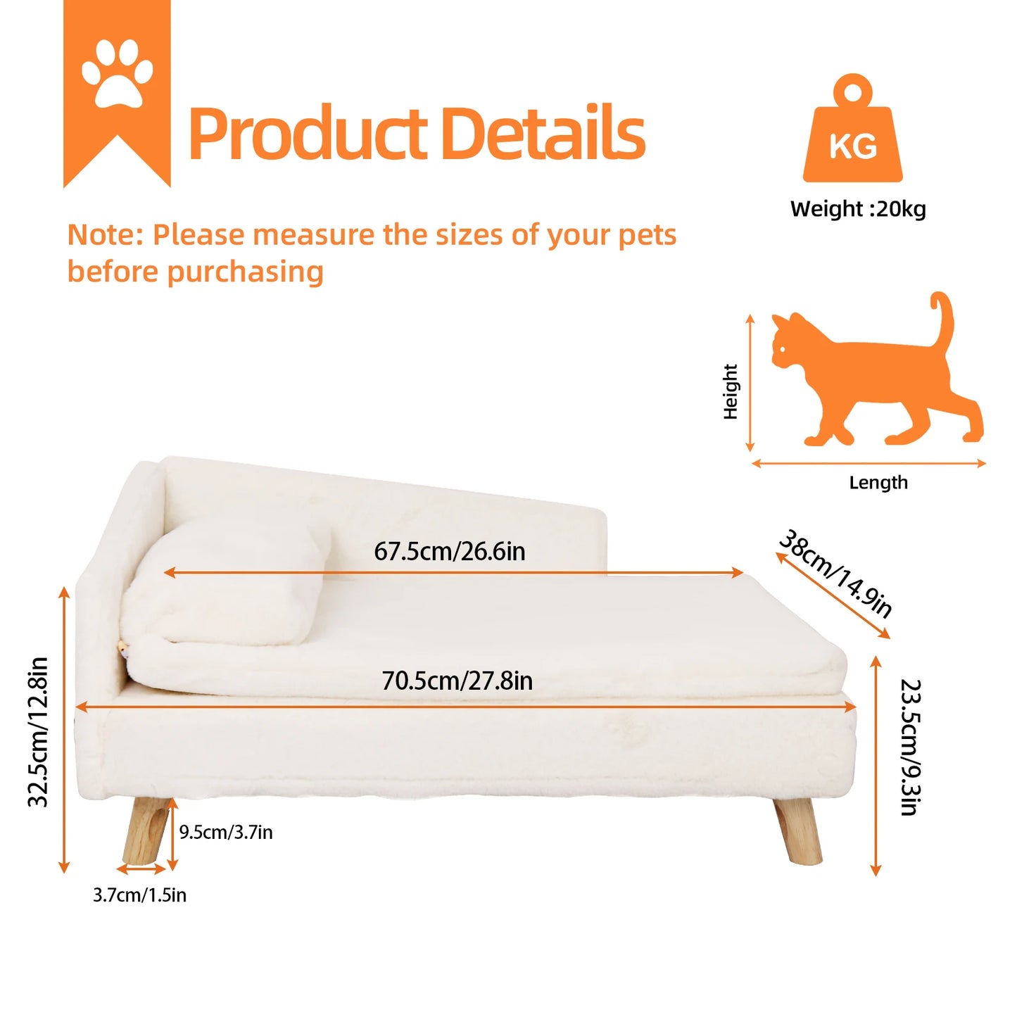 Elevated Nordic Pet Stool Bed With Waterproof Pad And Wooden Legs For Small Dogs