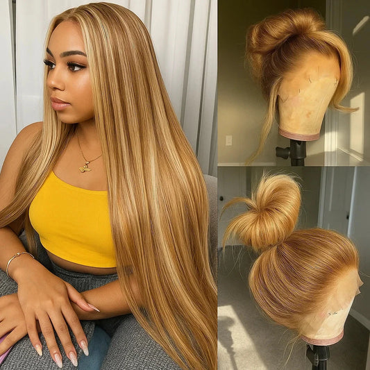 P4 27 Lace Front Wig Human Hair Brazilian Honey Blonde