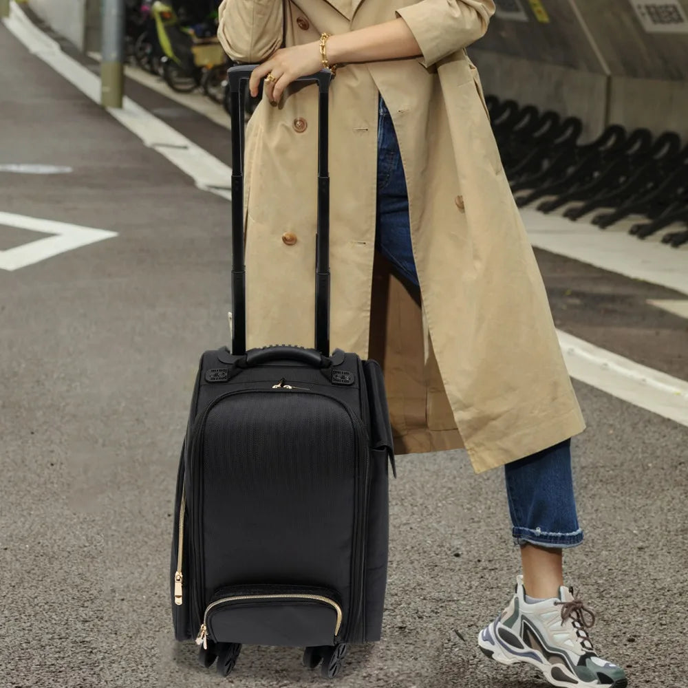 Soft Sided Rolling Makeup Train Case Pro Oxford Fabric Cosmetic Storage Organizer Travel Trolley Suitcase with Universal Wheel