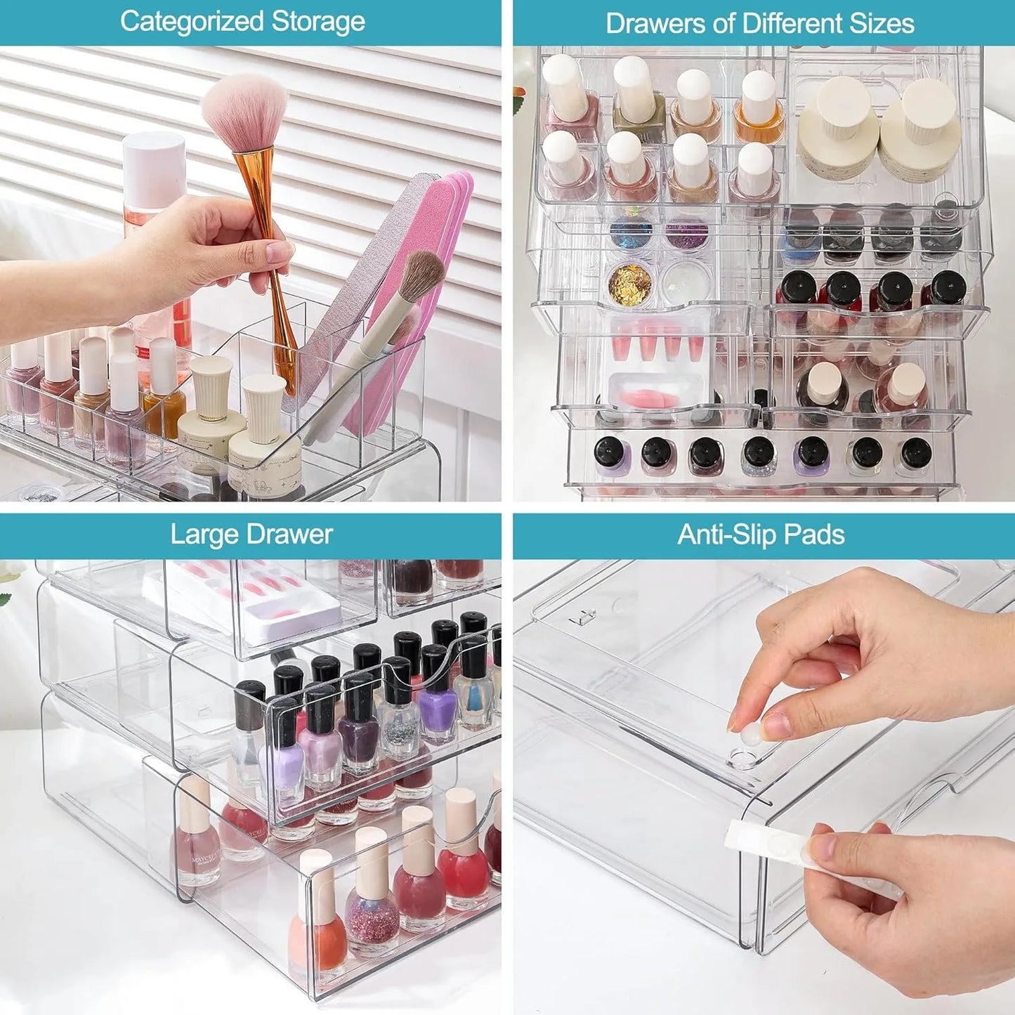 5 Tier Clear Makeup Organizer with Drawer Cosmetic Storage for Dresser Countertop and Bathroom Vanity Beauty Holder