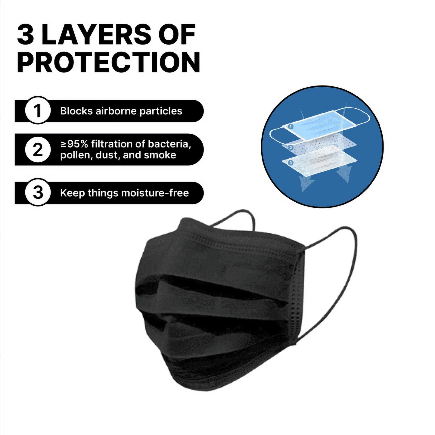 50 Protective Face Masks! 3 Breathable Layers, 5 Colorful Options for Adults. 10-Pack Variety Sets, Ideal for Everyday St