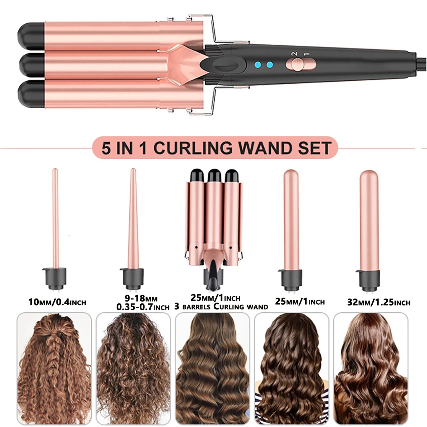 5 In 1 Hair Waver Curling Iron Three Barrel Crimper