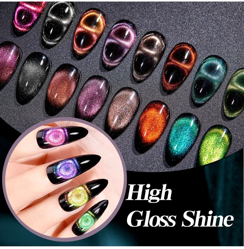 Galaxy Gel Nail Polish 12 PCS Jelly Nail Set Glitter Cat Eye Color Changing Nail Polish Kit Treasure Box Collection With 4 PCS B